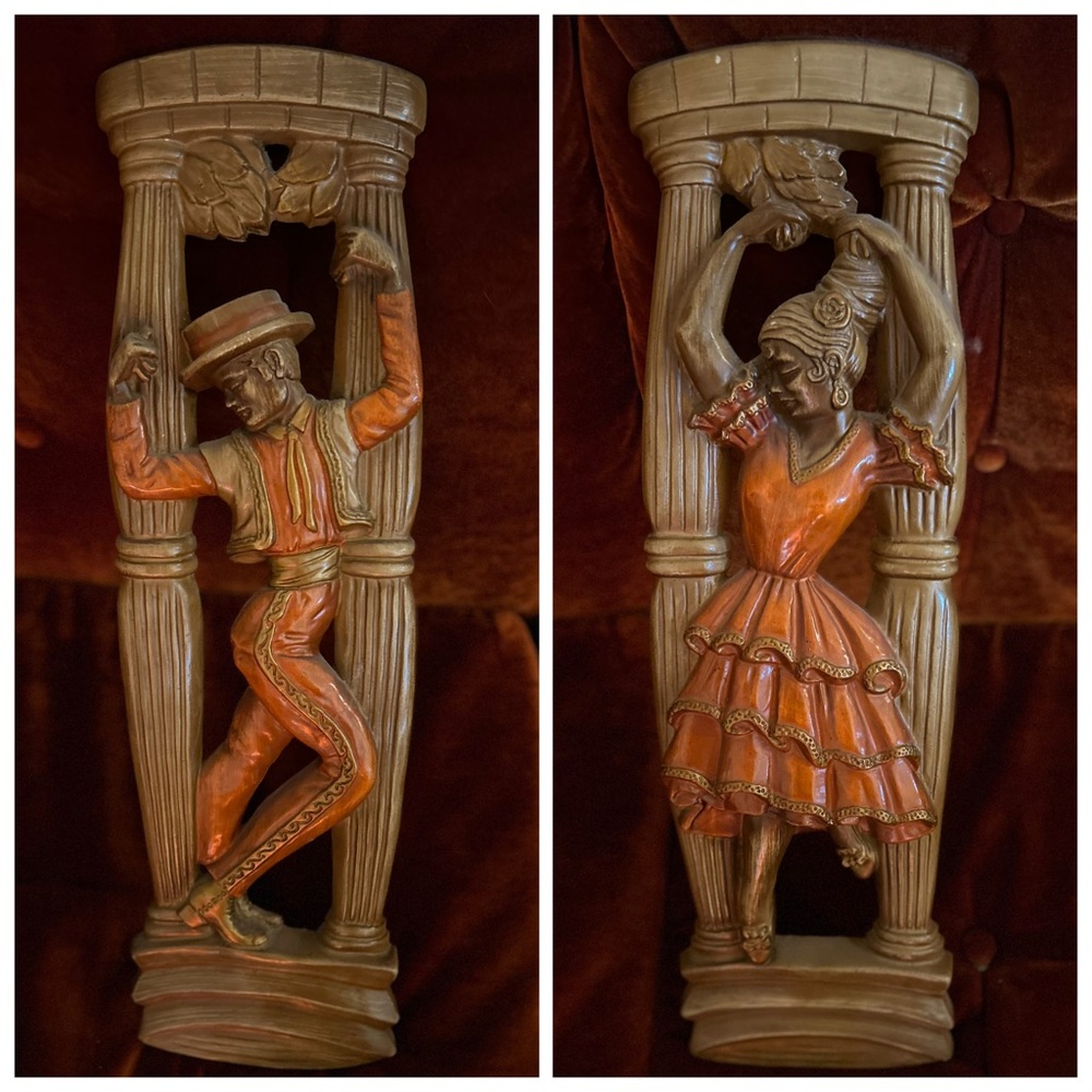 2 Vintage Flamenco Dancer Wall Plaques(2 individual pieces)